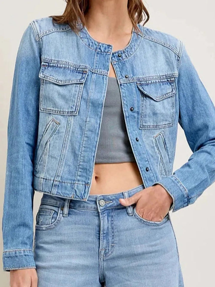 Snap Down Dropped Cargo Denim Jacket - Rare Leather