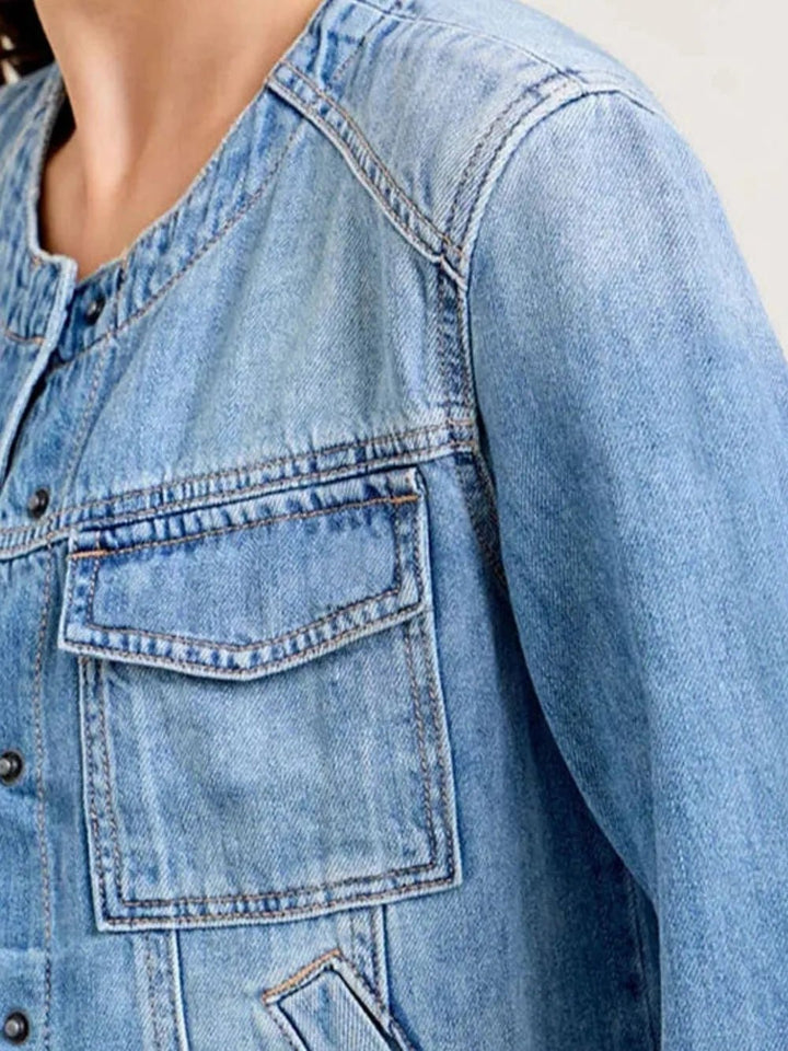 Snap Down Dropped Cargo Denim Jacket - Rare Leather