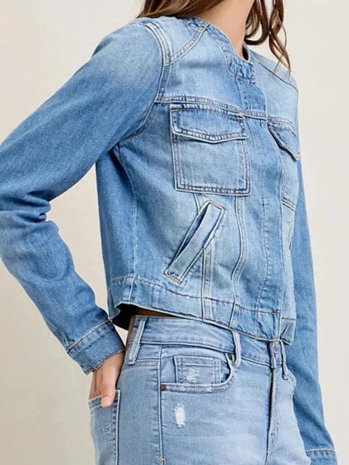 Snap Down Dropped Cargo Denim Jacket - Rare Leather