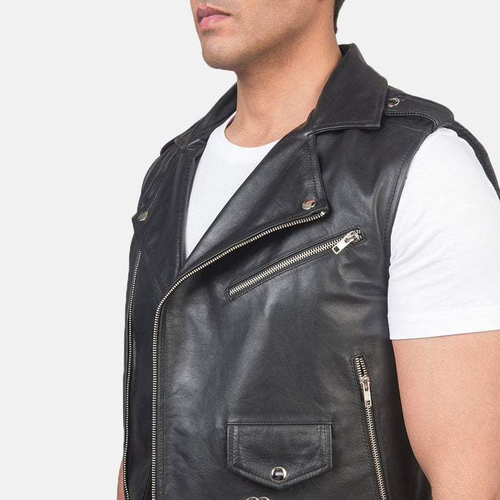 Sullivan Black Leather Biker Vest - Rare Leather