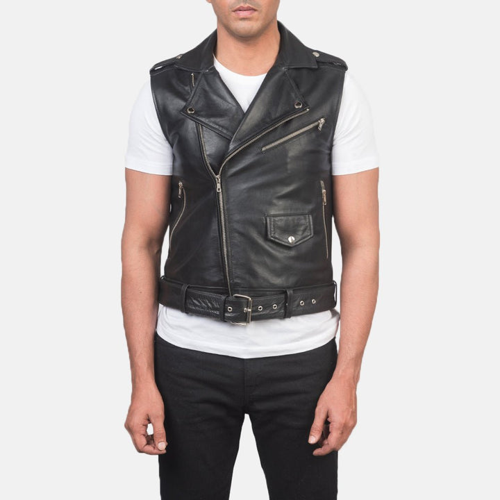 Sullivan Black Leather Biker Vest - Rare Leather