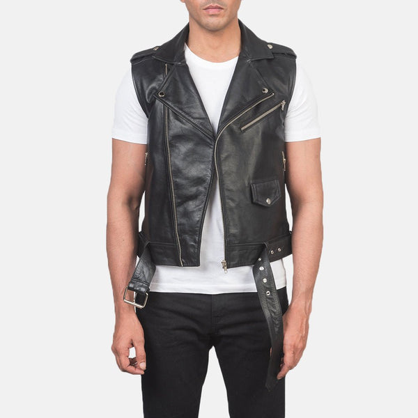 Sullivan Black Leather Biker Vest - Rare Leather