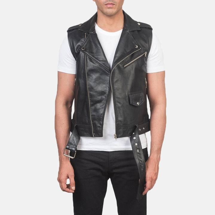 Sullivan Black Leather Biker Vest - Rare Leather