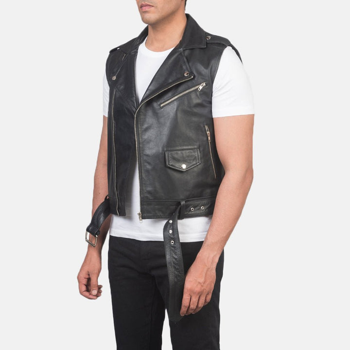 Sullivan Black Leather Biker Vest - Rare Leather