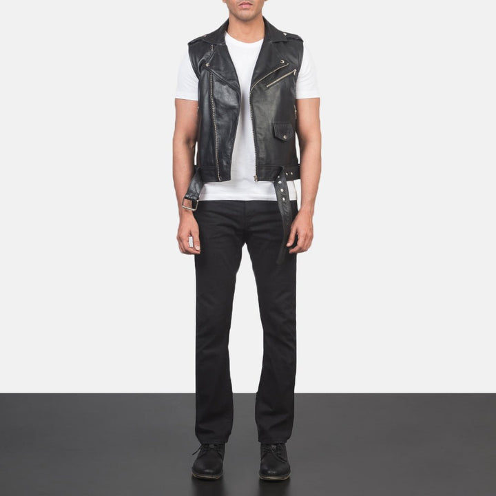 Sullivan Black Leather Biker Vest - Rare Leather