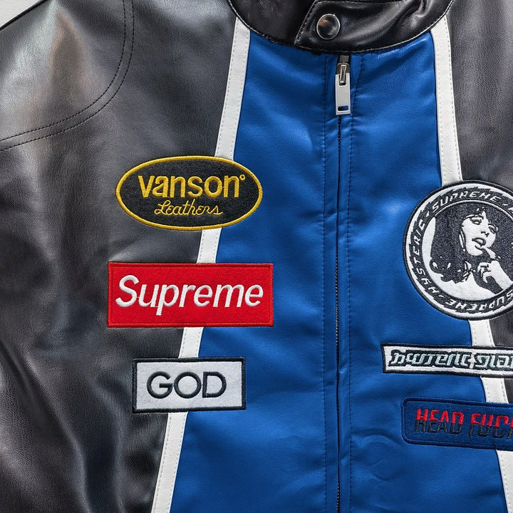 Supreme Blue Leather Vintage Racing Jacket - Rare Leather Order Now !!