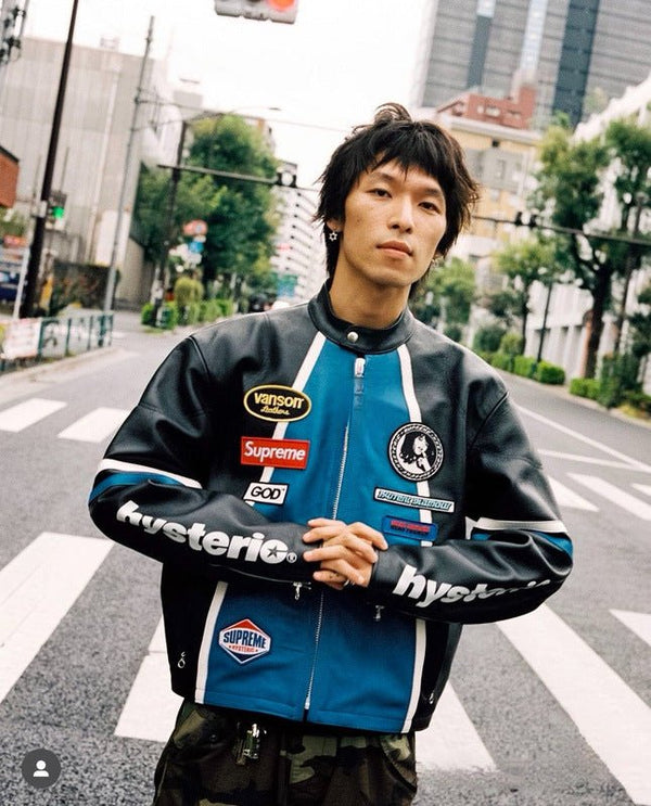 Supreme Blue Leather Vintage Racing Jacket - Rare Leather Order Now !!