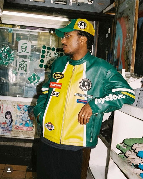 Supreme Green Leather Vintage Racing Jacket - Rare Leather Order Now !!