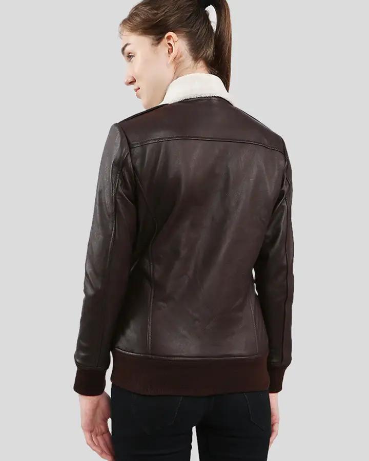 Thalia Brown Bomber Leather Jacket with Fur - Rare Leather