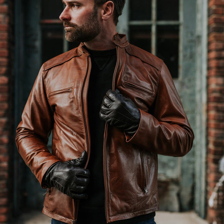 Thompson Leather Moto Jacket | Whiskey Brown - Rare Leather