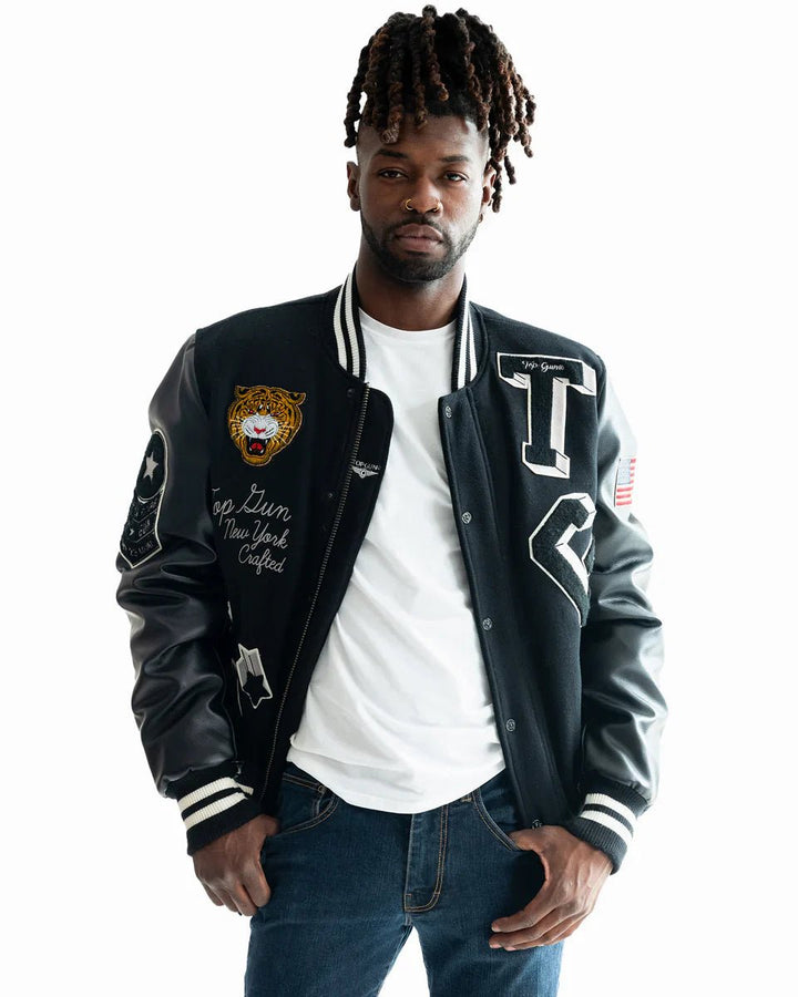 TOP GUN MEN'S TIGER VARSITY JACKET - Rare Leather