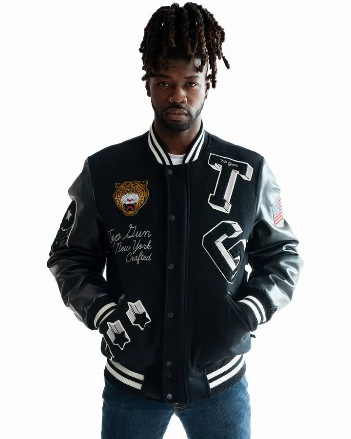 TOP GUN MEN'S TIGER VARSITY JACKET - Rare Leather