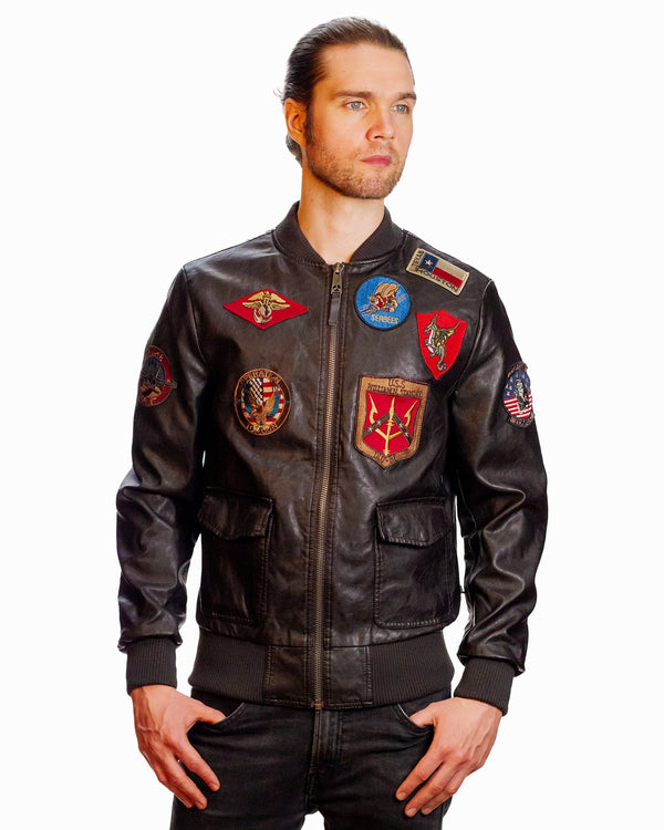 TOP GUN MEN'S VEGAN LEATHER BOMBER JACKET - Rare Leather