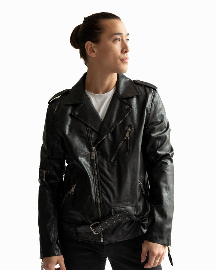 Top Gun Men's Vegan Leather Moto Jacket - Rare Leather