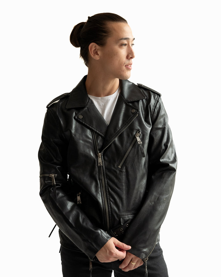 Top Gun Men's Vegan Leather Moto Jacket - Rare Leather