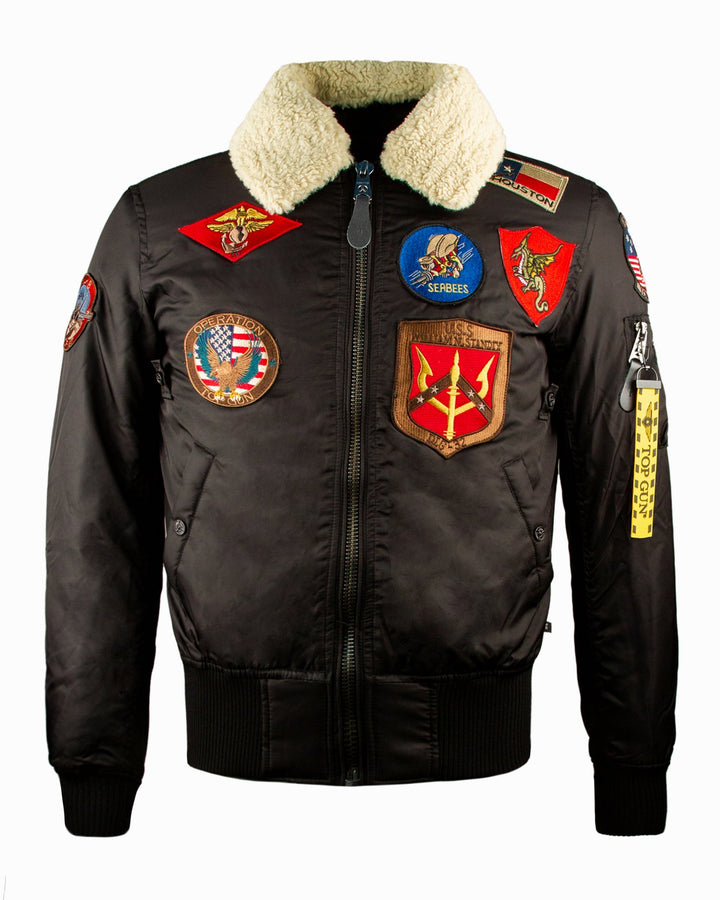 TOP GUN OFFICIAL B - 15 MEN'S FLIGHT BOMBER JACKET WITH PATCHES - Rare Leather