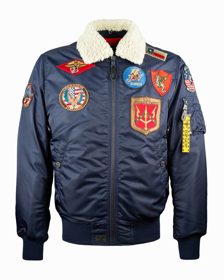 TOP GUN OFFICIAL B - 15 MEN'S FLIGHT BOMBER JACKET WITH PATCHES - Rare Leather