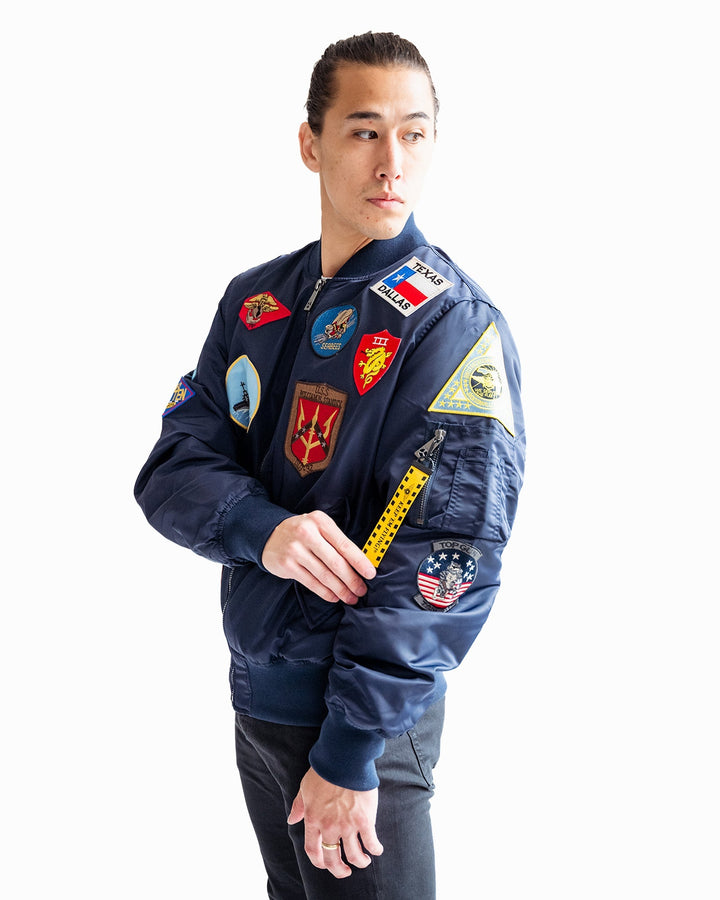 TOP GUN "OFFICIAL PATCHES" MA - 1 NYLON BOMBER - Rare Leather