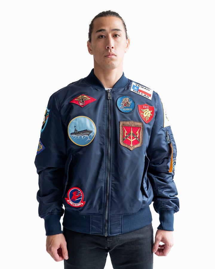 TOP GUN "OFFICIAL PATCHES" MA - 1 NYLON BOMBER - Rare Leather