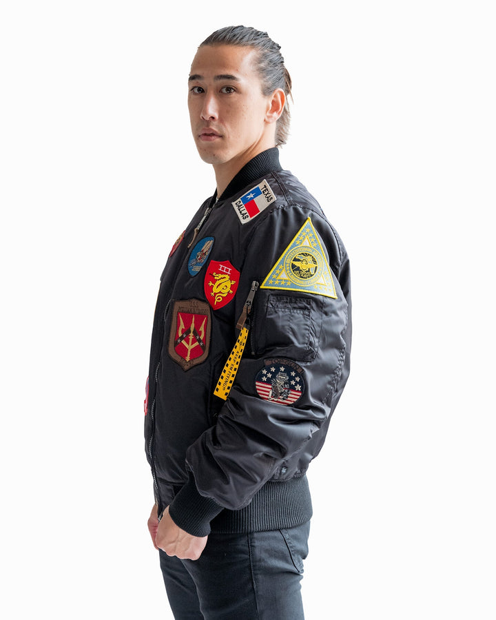 TOP GUN "OFFICIAL PATCHES" MA - 1 NYLON BOMBER - Rare Leather