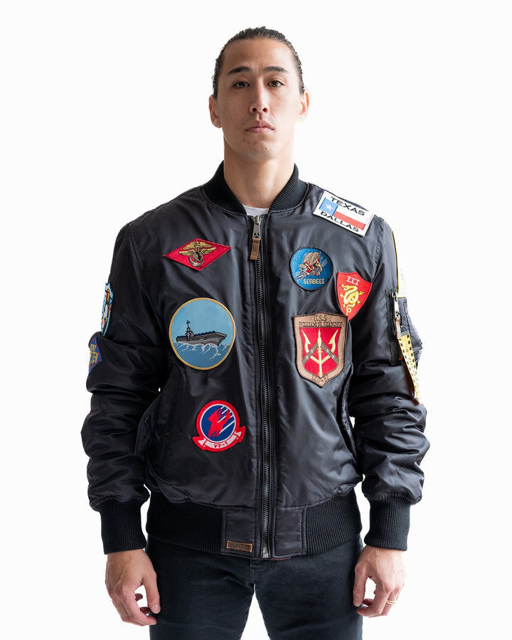 TOP GUN "OFFICIAL PATCHES" MA - 1 NYLON BOMBER - Rare Leather