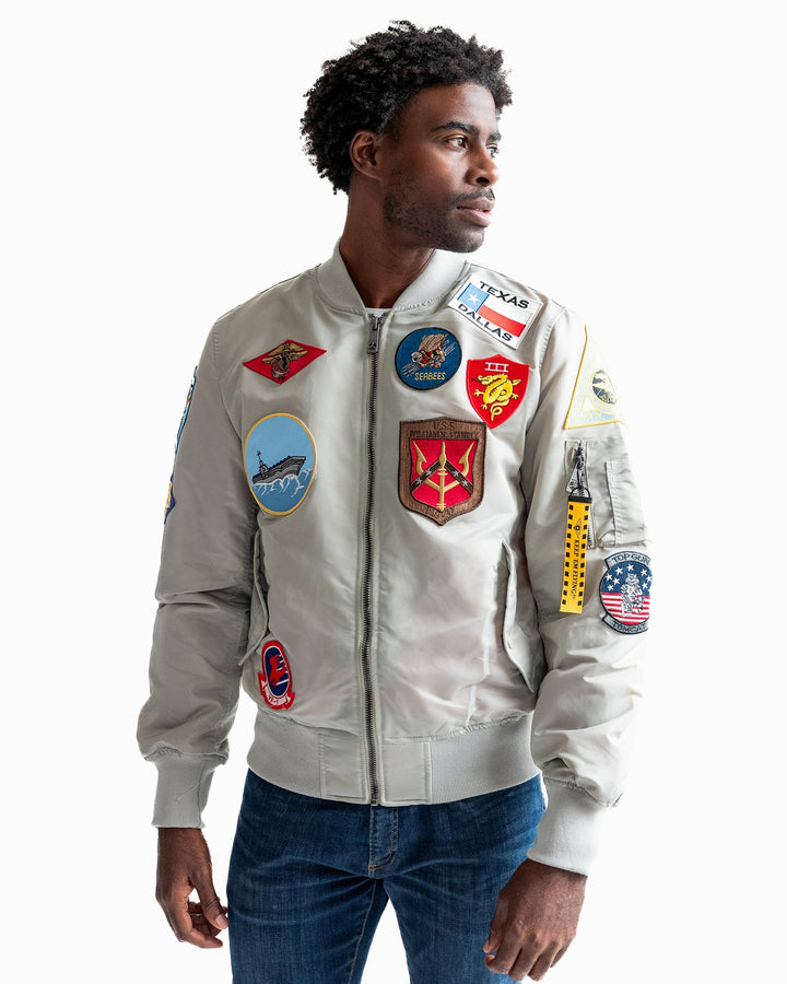 TOP GUN "OFFICIAL PATCHES" MA - 1 NYLON BOMBER - Rare Leather