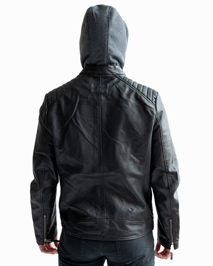 TOP GUN VEGAN LEATHER HOODED RACER JACKET - Rare Leather
