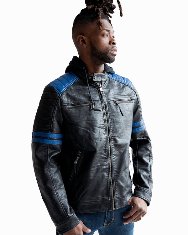 TOP GUN VEGAN LEATHER HOODED RACER JACKET - Rare Leather
