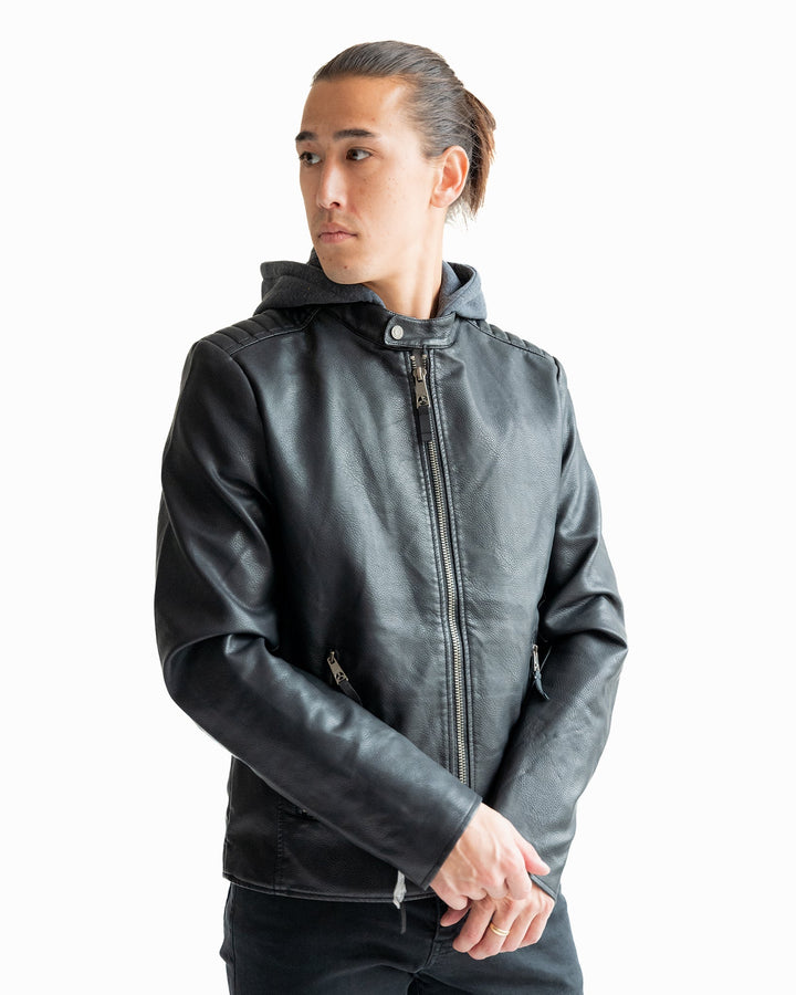 TOP GUN VEGAN LEATHER HOODED RACER JACKET - Rare Leather