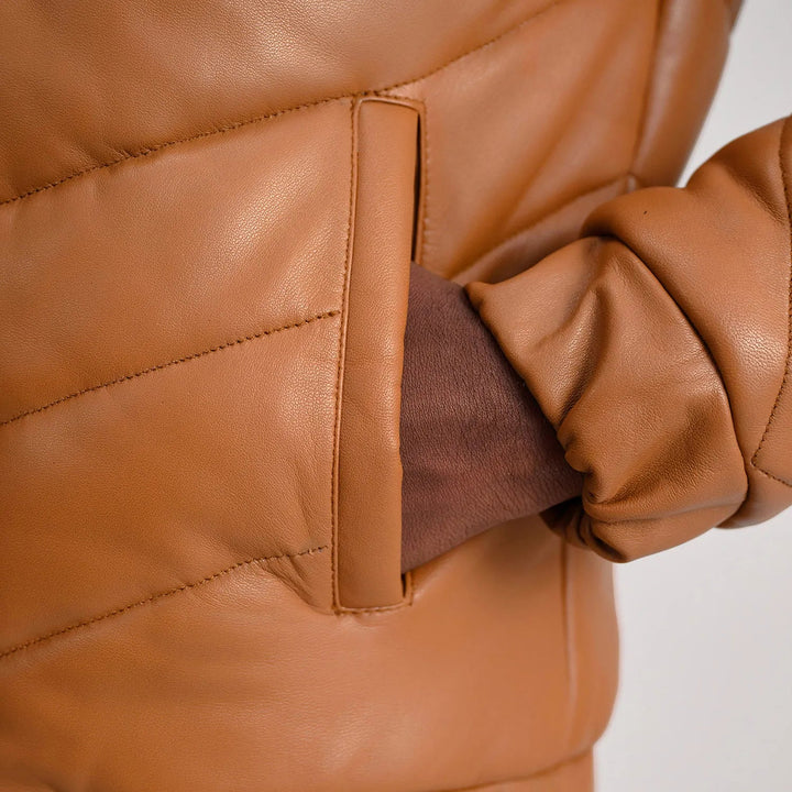 Travis Tan Leather Puffer Jacket - Rare Leather