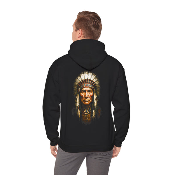 Tribal Chief Graphic Hoodie, Unisex Heavy Blend Pullover, Native American Art Sweatshirt - Rare Leather Order Now !!