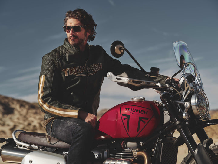 Triumph Braddan Gold Retro Air Race Black Leather Jacket - Rare Leather Order Now !!