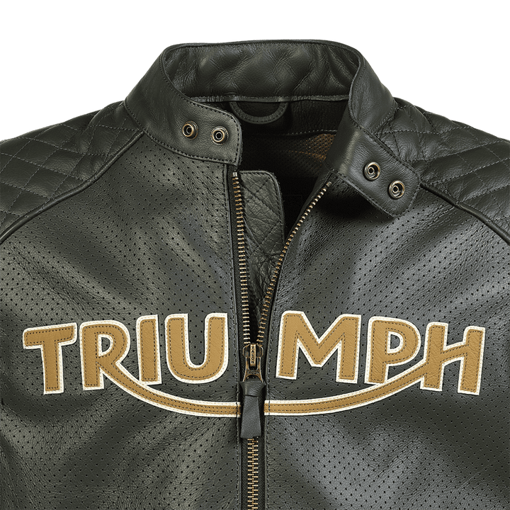 Triumph Braddan Gold Retro Air Race Black Leather Jacket - Rare Leather Order Now !!
