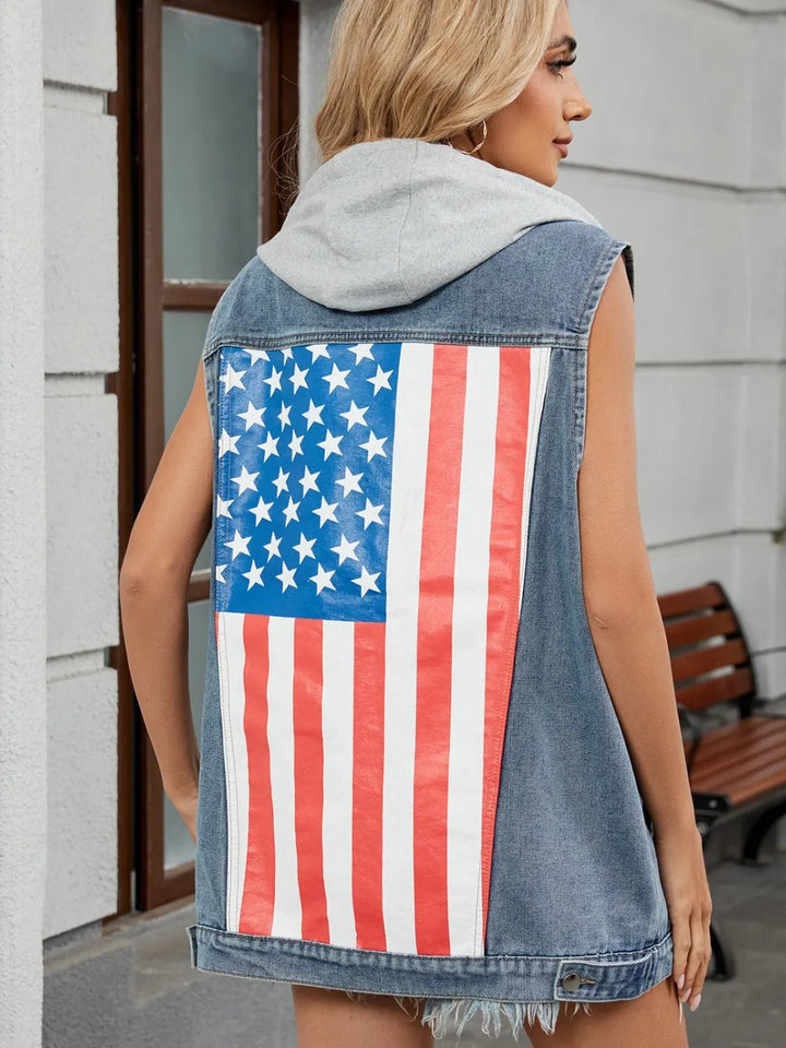 US Flag Button Up Denim Jacket - Rare Leather