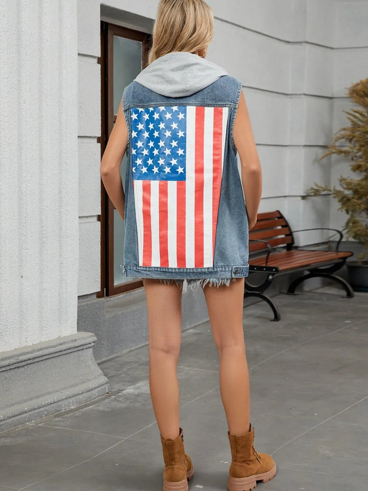 US Flag Button Up Denim Jacket - Rare Leather