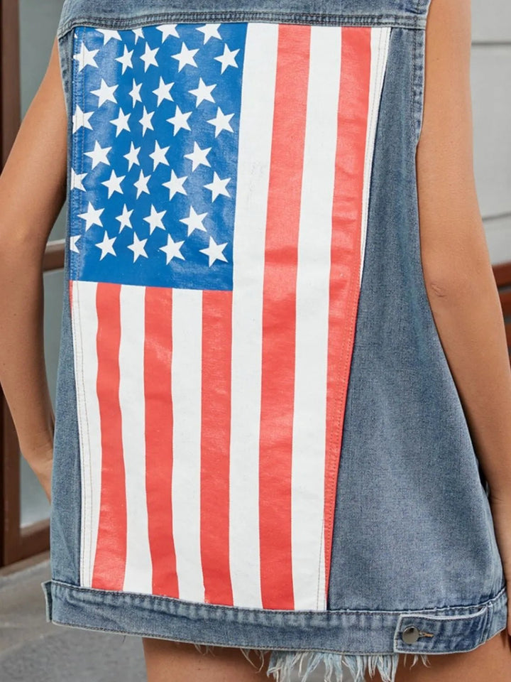US Flag Button Up Denim Jacket - Rare Leather
