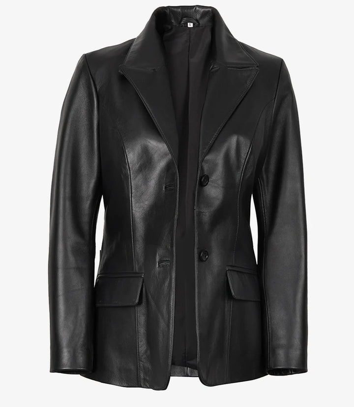 Vicenza Women's Black Two - Button Leather Blazer - Rare Leather