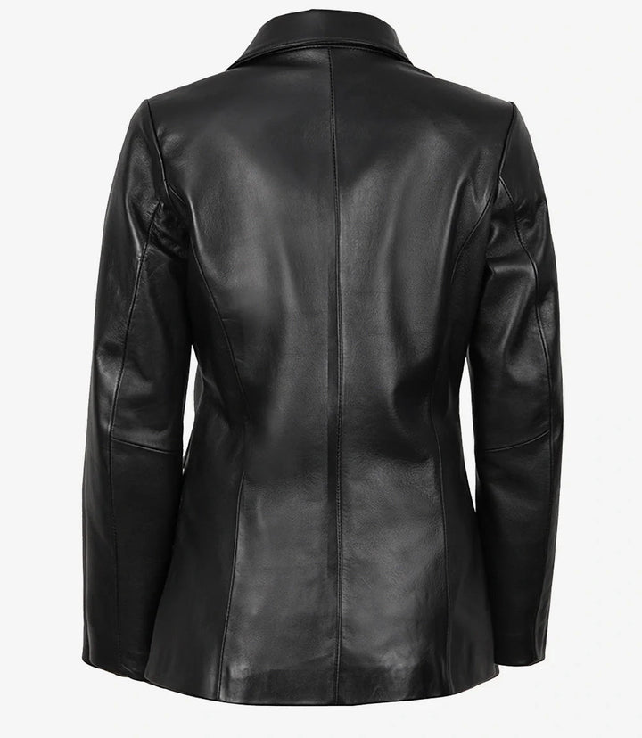 Vicenza Women's Black Two - Button Leather Blazer - Rare Leather