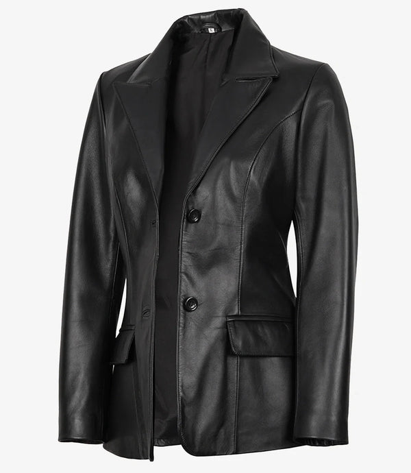 Vicenza Women's Black Two - Button Leather Blazer - Rare Leather