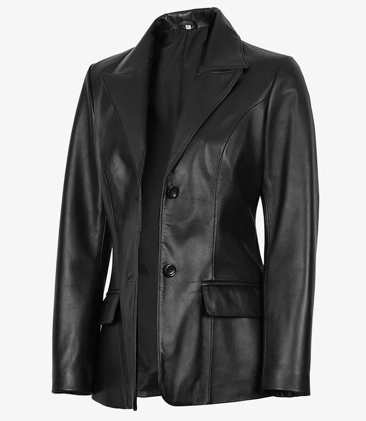 Vicenza Women's Black Two - Button Leather Blazer - Rare Leather