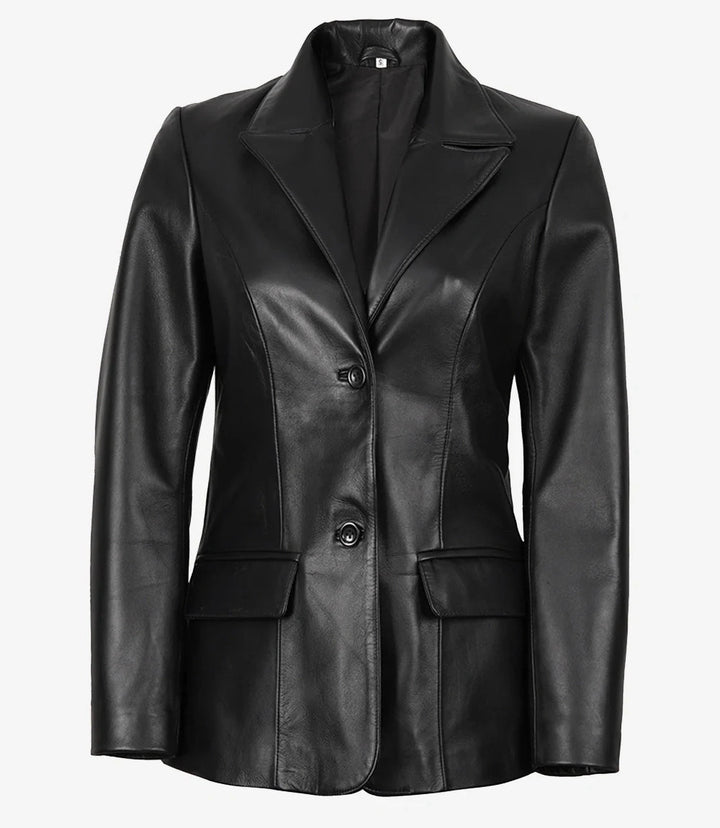 Vicenza Women's Black Two - Button Leather Blazer - Rare Leather