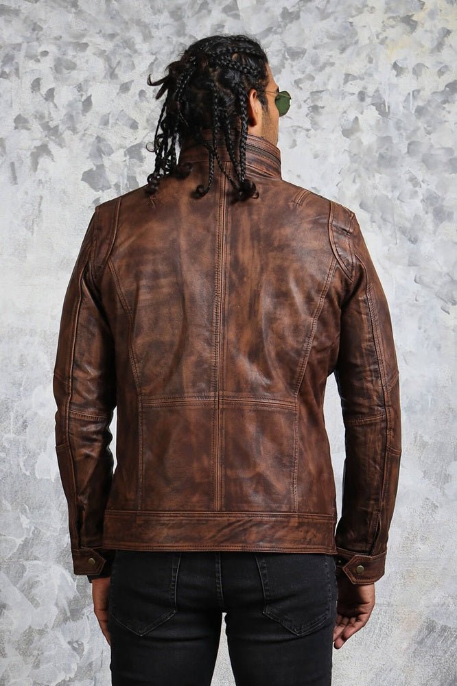 Vintage Biker Brown Leather Jacket with Detachable Fleece - Rare Leather