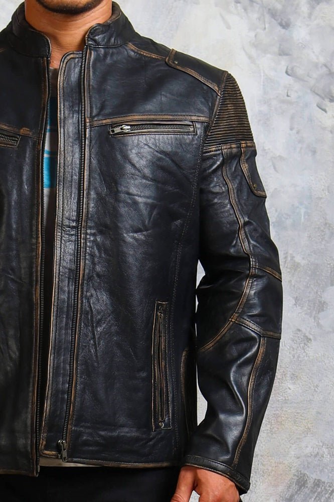 Vintage Distressed Men's Biker Leather Jacket - Rare Leather