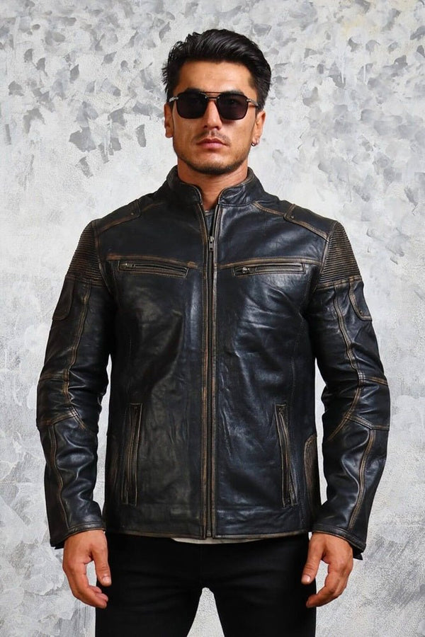 Vintage Distressed Men's Biker Leather Jacket - Rare Leather