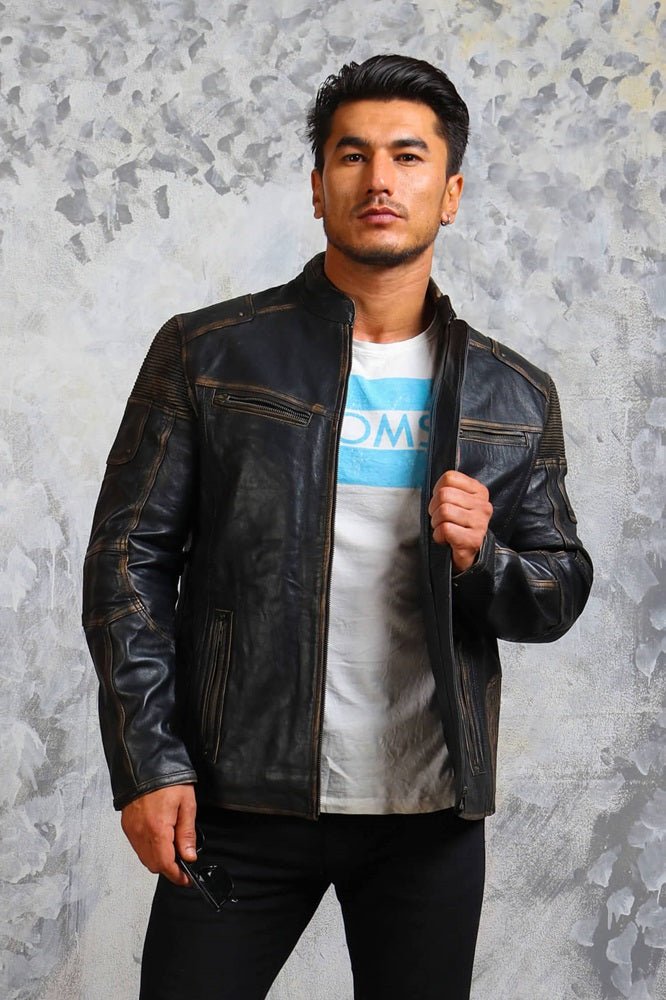 Vintage Distressed Men's Biker Leather Jacket - Rare Leather