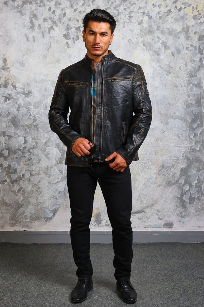Vintage Distressed Men's Biker Leather Jacket - Rare Leather