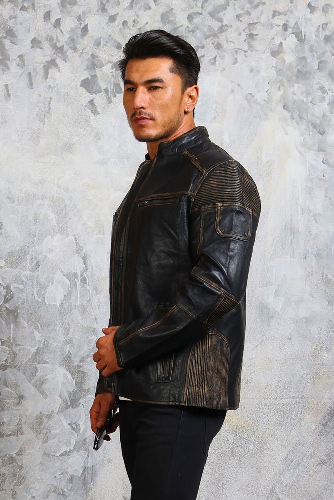 Vintage Distressed Men's Biker Leather Jacket - Rare Leather