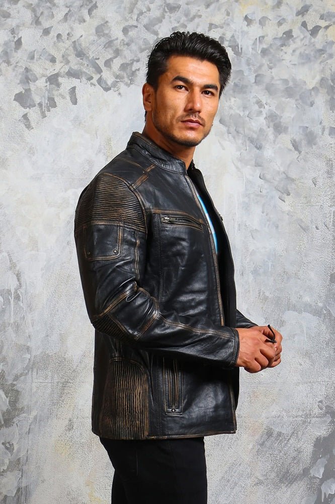Vintage Distressed Men's Biker Leather Jacket - Rare Leather