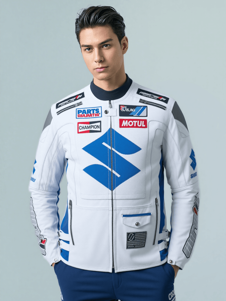 White Suzuki Motul Motorcycle Leather Racing Jacket - Rare Leather Order Now !!