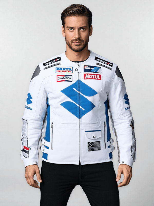White Suzuki Motul Motorcycle Leather Racing Jacket - Rare Leather Order Now !!